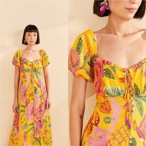 FARM Rio Yellow Macaw Bloom Midi Dress